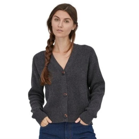 Patagonia Womens Recycled Wool Blend Button Up Dark Grey Cardigan Sweater Size S - Picture 2 of 8